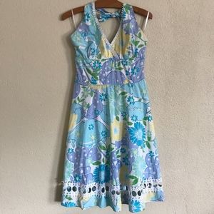 Lilly Pulitzer blue floral eyelet halter dress